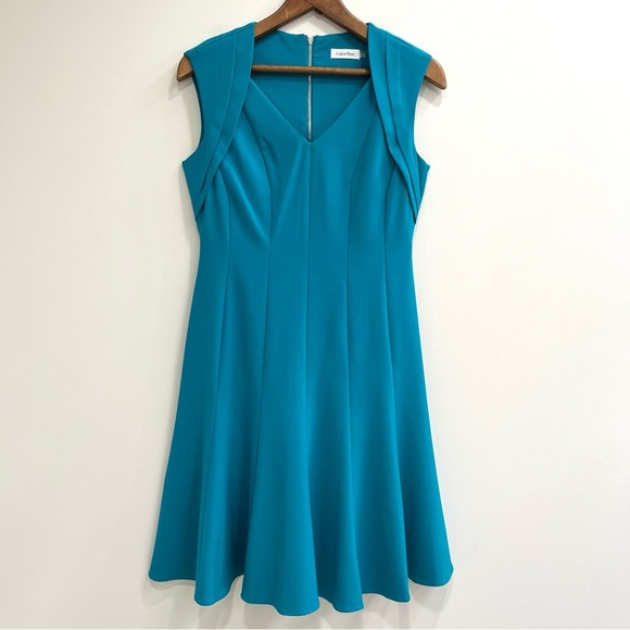 NWT Calvin Klein Turquoise Fit Flare Dress Cap Sleeve Career Size 6 - Picture 1 of 11